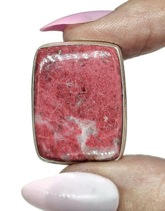 Rectangle Thulite Ring, size Q, Sterling Silver, Vibrant Pink Gemstone, Pink Zoisite