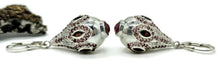 Load image into Gallery viewer, Pink Tourmaline, Garnet &amp; White Zircon Earrings, Genie Bottle Earrings, Faberge Egg Style