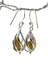 Load image into Gallery viewer, Yellow Tourmaline Cage Earrings, Sterling Silver, Raw Gemstone Earrings, Libra Birthstone