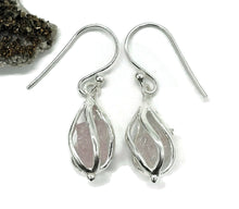 Load image into Gallery viewer, Morganite Cage Earrings, Sterling Silver, Raw Gemstone, Glassy Pink Gemstone, Pink Beryl