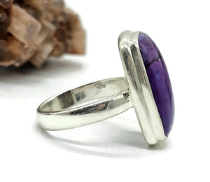 Purple Turquoise Ring, Size 5.5, Sterling Silver, Rectangle Shaped, Goddess Gem