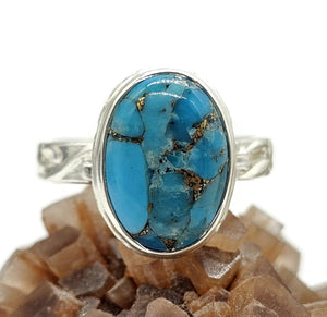 Blue Turquoise Ring, Size Q, Sterling Silver, Oval Shape, Copper Turquoise, Protection