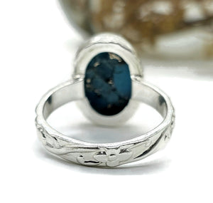 Blue Turquoise Ring, Size Q, Sterling Silver, Oval Shape, Copper Turquoise, Protection