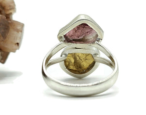 Pink & Yellow Tourmaline Ring, Size 7, Sterling Silver, Rough Tourmaline, Raw Gemstones