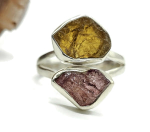 Pink & Yellow Tourmaline Ring, Size 7, Sterling Silver, Rough Tourmaline, Raw Gemstones