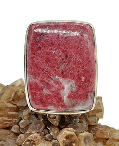 Rectangle Thulite Ring, size Q, Sterling Silver, Vibrant Pink Gemstone, Pink Zoisite