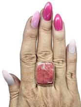 Load image into Gallery viewer, Rectangle Thulite Ring, size Q, Sterling Silver, Vibrant Pink Gemstone, Pink Zoisite