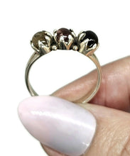 Load image into Gallery viewer, Vintage Style Tourmaline Ring, Size 9, Three Stone Ring, Sterling Silver, Oval Cabochon - GemzAustralia 