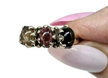 Load image into Gallery viewer, Vintage Style Tourmaline Ring, Size 9, Three Stone Ring, Sterling Silver, Oval Cabochon - GemzAustralia 