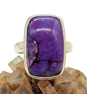 Purple Turquoise Ring, Size 5.5, Sterling Silver, Rectangle Shaped, Goddess Gem