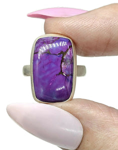 Purple Turquoise Ring, Size 5.5, Sterling Silver, Rectangle Shaped, Goddess Gem