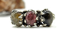Load image into Gallery viewer, Vintage Style Tourmaline Ring, Size 9, Three Stone Ring, Sterling Silver, Oval Cabochon - GemzAustralia 