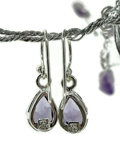 eardrop Amethyst Earrings, 925 Sterling Silver, bezel Set, Powerful Stone
