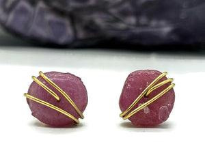 Raw Ruby Studs, July Birthstone, Gold Plated Sterling Silver, Rough Gemstones, Natural