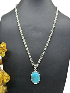 Blue Turquoise Pendant, Sterling Silver, Oval Shaped, Protection Stone, Love Rock