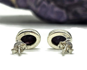 Charoite Studs, Sterling Silver, Oval Shape, Swirls of Violet, Lavender & Purple