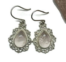 Load image into Gallery viewer, Vintage Style Rose Quartz Earrings, Sterling Silver, Pear shaped, Cabochon Gemstone - GemzAustralia 