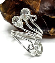 Load image into Gallery viewer, Prasiolite Wrap Around Ring, Size R, Sterling Silver, Three Stone Ring, Green Amethyst - GemzAustralia 
