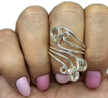 Load image into Gallery viewer, Prasiolite Wrap Around Ring, Size R, Sterling Silver, Three Stone Ring, Green Amethyst - GemzAustralia 