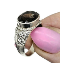 Load image into Gallery viewer, Oval Smoky Quartz Ring, size Q1/2, Sterling Silver, 6 carats, Scorpio Zodiac, Grounding Stone - GemzAustralia 