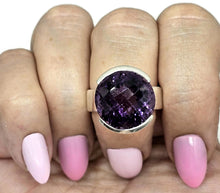 Load image into Gallery viewer, 23 Carat Round Amethyst Ring, size 10, Sterling Silver, AAA Gem, Protection Amulet - GemzAustralia 