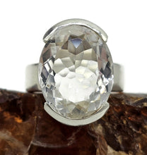 Load image into Gallery viewer, Clear Quartz Ring, Size N, Sterling Silver, 16 carats, Oval Faceted, Psychic Stone - GemzAustralia 