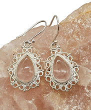 Load image into Gallery viewer, Vintage Style Rose Quartz Earrings, Sterling Silver, Pear shaped, Cabochon Gemstone - GemzAustralia 