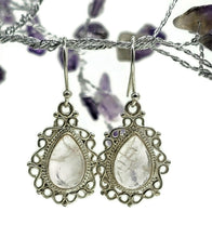 Load image into Gallery viewer, Vintage Style Rose Quartz Earrings, Sterling Silver, Pear shaped, Cabochon Gemstone - GemzAustralia 