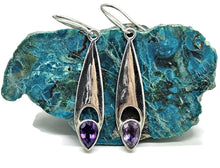 Load image into Gallery viewer, Statement Amethyst Earrings, February Birthstone, Sterling Silver, Marquise Shaped - GemzAustralia 