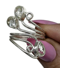 Load image into Gallery viewer, Prasiolite Wrap Around Ring, Size R, Sterling Silver, Three Stone Ring, Green Amethyst - GemzAustralia 