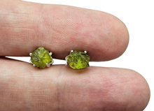 Load image into Gallery viewer, Rough Peridot Stud Earrings, Sterling Silver, August Birthstone, Raw Peridot, Destiny Stone, Visionary Crystal, 16th Anniversary Gemstone - GemzAustralia 