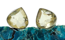 Load image into Gallery viewer, Lemon Quartz Studs, 6.4 carats, Pear Shaped, Sterling Silver, Bezel Set, Joy Gemstone, Confidence Stone, High Vibrational Stone - GemzAustralia 