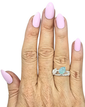 Load image into Gallery viewer, Blue Chalcedony Ring, Size N, Pear Faceted, Sterling Silver, Ethereal soft Blue Translucence, Creative Stone - GemzAustralia 