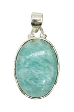 Load image into Gallery viewer, Peruvian Amazonite Pendant, Sterling Silver, Natural glowing seafoam blue green colour, amazing natural Gemstone - GemzAustralia 