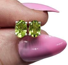Load image into Gallery viewer, Peridot Stud Earrings, Sterling Silver, Oval Shaped, Prong Set, August Birthstone, Protection Gemstone - GemzAustralia 