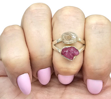 Load image into Gallery viewer, Raw Ruby &amp; Herkimer Diamond Ring, Size P 1/2, Sterling Silver, July and April Birthstones, Energy Stone - GemzAustralia 