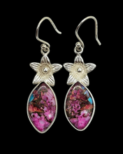 Load image into Gallery viewer, Pink Opal &amp; Oyster Turquoise Flower Earrings, Sterling Silver, Marquise Shaped, Love Stone, Copper Turquoise - GemzAustralia 