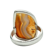 Load image into Gallery viewer, Botswana Agate Ring, Size 7.5, Sterling Silver, The Stone of Change, Orange &amp; White banded Gemstone, Harmony Stone - GemzAustralia 