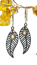 Load image into Gallery viewer, Citrine Earrings, Leaf Design, Sterling Silver, November Birthstone, Luck &amp; Fortune Stone, Wealth and Success Stone - GemzAustralia 