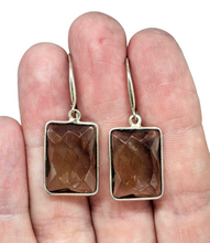 Load image into Gallery viewer, Rectangle Smoky Quartz Earrings, 48 carats, Sterling Silver, Caramel Brown, Checkerboard Faceted, Grounding Stone - GemzAustralia 