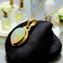 Load image into Gallery viewer, Solid African Opal Pendant, 18K Gold Plated Sterling Silver, October Birthstone, Aura Gem, Psychic Gemstone, Precognition Stone, Oval Shaped - GemzAustralia 