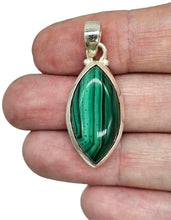 Load image into Gallery viewer, Malachite Pendant, Marquise Shape, Sterling Silver, Rich Green Gemstone, Bezel Setting, Visionary Gem, Warns of Danger - GemzAustralia 