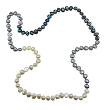 Load image into Gallery viewer, Freshwater Nugget Pearl Necklace, 30 inches, Tri Colour Pearl Strand, White, Grey and Black Baroque Pearls, High Lustre - GemzAustralia 