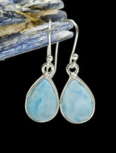 Load image into Gallery viewer, Teardrop Larimar Earrings, Blue &amp; White Stone, Dolphin Stone, Stone of Atlantis, Sterling Silver, Spiritual Stone, Deep Powers, Volcanic Gem