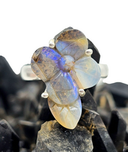 Load image into Gallery viewer, Boulder Opal Ring in a floral design, Size O 1/2, Solid Opal, Australian Opal, Sterling Silver, October Birthstone - GemzAustralia 