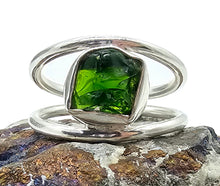 Load image into Gallery viewer, Rough Chrome Diopside Ring, Size 8, Siberian Emerald, Sterling Silver, Double Band, Holds Mysteries of the Universe