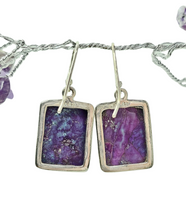 Load image into Gallery viewer, Mojave Turquoise Earrings, Sterling Silver, Rectangle Shaped, Purple Turquoise Earrings, Goddess Gemstone, Protection Gemstone - GemzAustralia 
