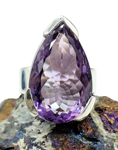 Load image into Gallery viewer, Pear Faceted Amethyst Ring, 16 carats, size 6.5, Sterling Silver, Protection Amulet, February Birthstone - GemzAustralia 