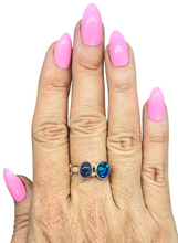 Load image into Gallery viewer, Australian Opal &amp; Blue Kyanite Ring, Size 8.5, Sterling Silver, Toi et Moi Design, Blue Green Opal - GemzAustralia 