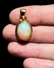 Load image into Gallery viewer, Solid African Opal Pendant, 18K Gold Plated Sterling Silver, October Birthstone, Aura Gem, Psychic Gemstone, Precognition Stone, Oval Shaped - GemzAustralia 